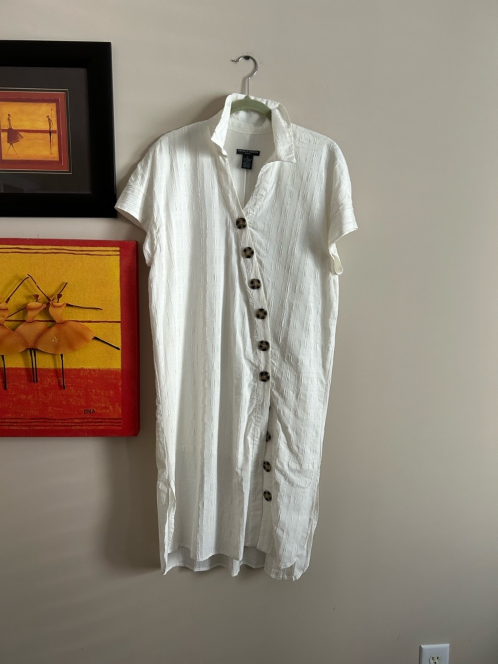Chelsea & Theodore White Short-Sleeve Button Front Midi Dress